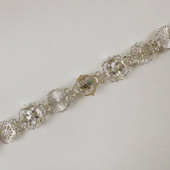 Napier Silver Tone Pastel Pink Blue Enamel Rhinestone Art Deco Chain Bracelet - Picture 6 of 9